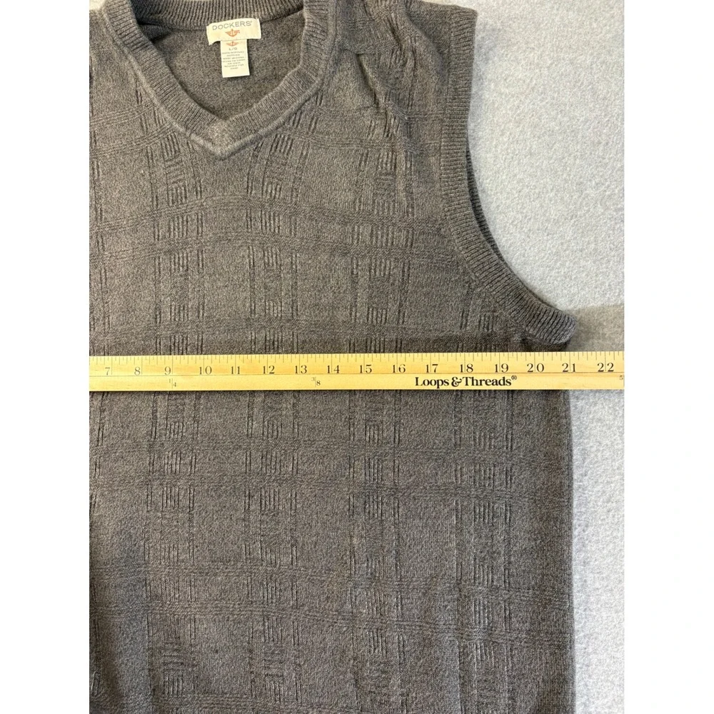 Dockers Mens V-Neck Sweater Vest Gray‎ Textured Knit Sleeveless Pullover Large